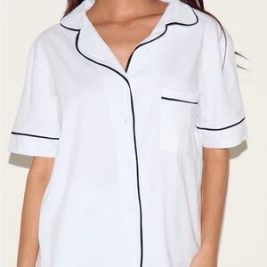Women's White Short Sleeve Pajama Top